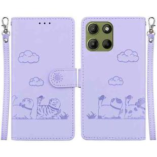 For Motorola Moto G15 Cute Cats RFID Leather Phone Case(Purple)