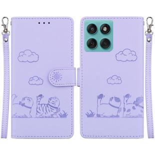For Motorola Edge 60 Fusion / Edge 5G 2025 Cute Cats RFID Leather Phone Case(Purple)