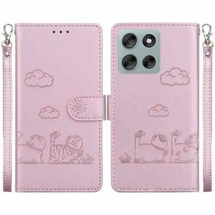 For Motorola Moto G56 5G / G66j 5G / G66y 5G Cute Cats RFID Leather Phone Case(Rose Gold)