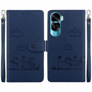 For Honor 90 Lite Cute Cats RFID Leather Phone Case(Blue)