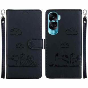 For Honor 90 Lite Cute Cats RFID Leather Phone Case(Black)