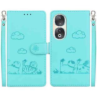 For Honor 90 Cute Cats RFID Leather Phone Case(Green)