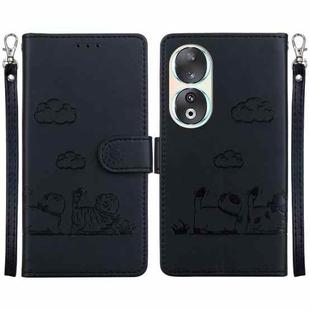 For Honor 90 Cute Cats RFID Leather Phone Case(Black)