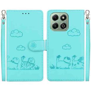 For Honor X6b Cute Cats RFID Leather Phone Case(Green)