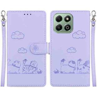 For Honor X6b Cute Cats RFID Leather Phone Case(Purple)