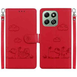 For Honor X6b Cute Cats RFID Leather Phone Case(Red)