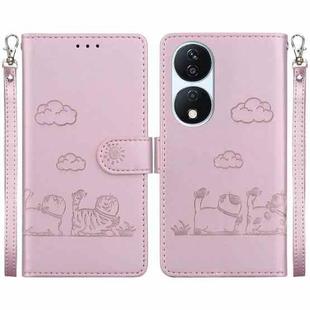 For Honor X7b / Play 50 Plus Cute Cats RFID Leather Phone Case(Rose Gold)