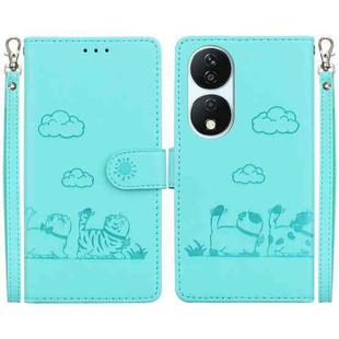 For Honor X7b / Play 50 Plus Cute Cats RFID Leather Phone Case(Green)