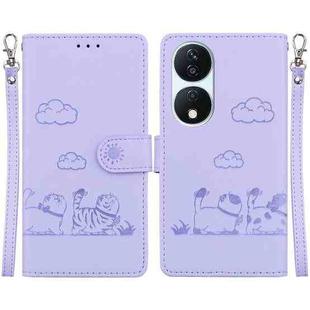 For Honor X7b / Play 50 Plus Cute Cats RFID Leather Phone Case(Purple)