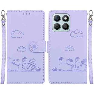 For Honor X8b Cute Cats RFID Leather Phone Case(Purple)