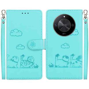 For Honor X9b / Magic6 Lite Cute Cats RFID Leather Phone Case(Green)