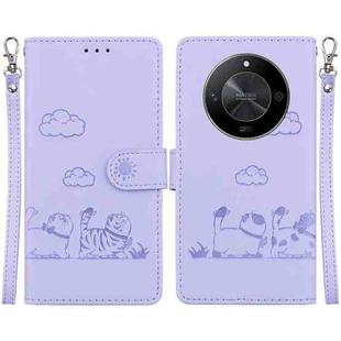 For Honor X9b / Magic6 Lite Cute Cats RFID Leather Phone Case(Purple)