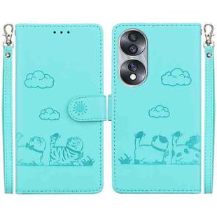 For Honor 70 Cute Cats RFID Leather Phone Case(Green)