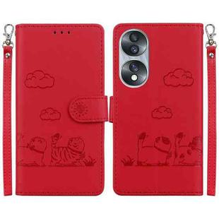 For Honor 70 Cute Cats RFID Leather Phone Case(Red)