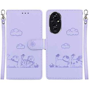 For Honor 200 5G Cute Cats RFID Leather Phone Case(Purple)