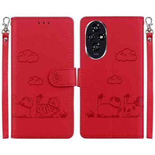 For Honor 200 5G Cute Cats RFID Leather Phone Case(Red)