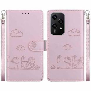 For Honor 200 Lite Global Cute Cats RFID Leather Phone Case(Rose Gold)