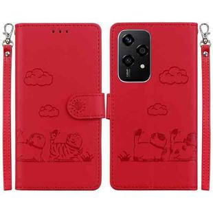 For Honor 200 Lite Global Cute Cats RFID Leather Phone Case(Red)