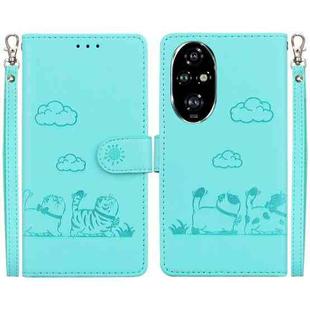 For Honor 200 Pro 5G Cute Cats RFID Leather Phone Case(Green)