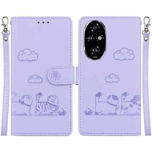 For Honor 200 Pro 5G Cute Cats RFID Leather Phone Case(Purple)