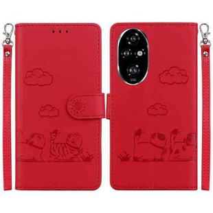 For Honor 200 Pro 5G Cute Cats RFID Leather Phone Case(Red)