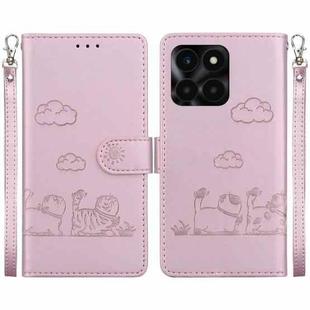 For Honor X6a Cute Cats RFID Leather Phone Case(Rose Gold)