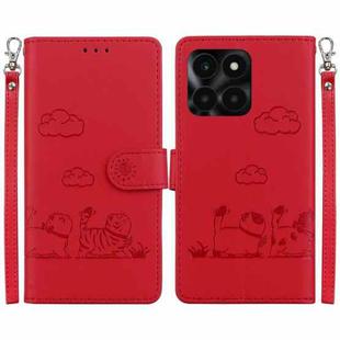 For Honor X6a Cute Cats RFID Leather Phone Case(Red)