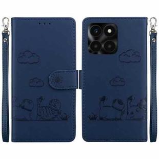 For Honor X6a Cute Cats RFID Leather Phone Case(Blue)