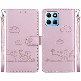 For Honor X8 5G Cute Cats RFID Leather Phone Case(Rose Gold)