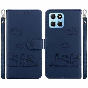 For Honor X8 5G Cute Cats RFID Leather Phone Case(Blue)