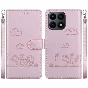 For Honor X8a Cute Cats RFID Leather Phone Case(Rose Gold)