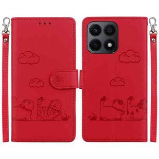 For Honor X8a Cute Cats RFID Leather Phone Case(Red)