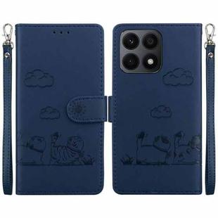 For Honor X8a Cute Cats RFID Leather Phone Case(Blue)