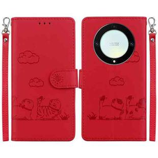 For Honor X9a Cute Cats RFID Leather Phone Case(Red)