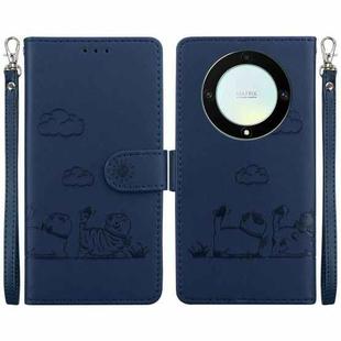 For Honor X9a Cute Cats RFID Leather Phone Case(Blue)