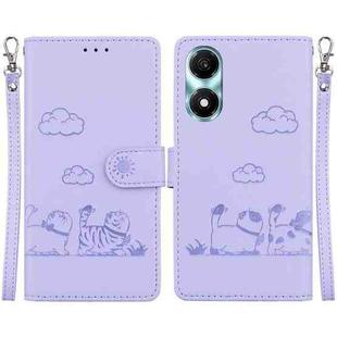 For Honor X5 Plus / Play 40C Cute Cats RFID Leather Phone Case(Purple)