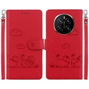 For Honor Magic7 Cute Cats RFID Leather Phone Case(Red)