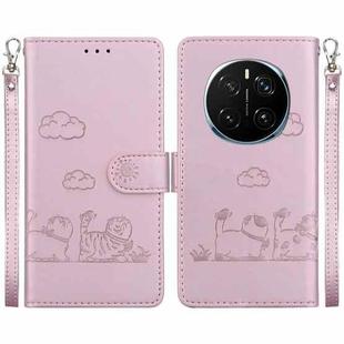 For Honor Magic7 Pro Cute Cats RFID Leather Phone Case(Rose Gold)