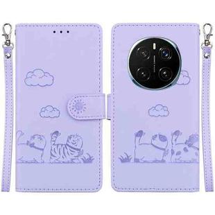 For Honor Magic7 Pro Cute Cats RFID Leather Phone Case(Purple)