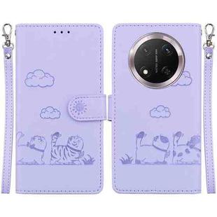 For Honor X9c Cute Cats RFID Leather Phone Case(Purple)