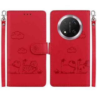 For Honor X9c Cute Cats RFID Leather Phone Case(Red)