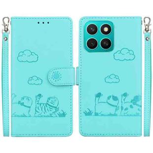 For Honor X8c 4G Cute Cats RFID Leather Phone Case(Green)