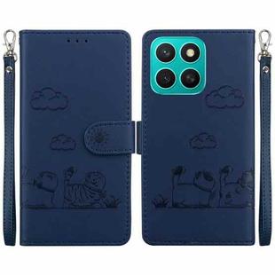 For Honor X8c 4G Cute Cats RFID Leather Phone Case(Blue)