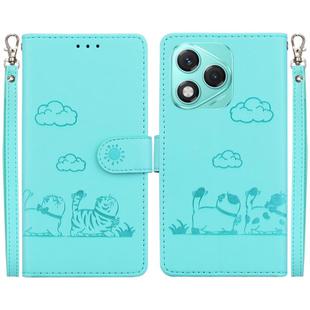 For Honor 400 Lite Cute Cats RFID Leather Phone Case(Green)