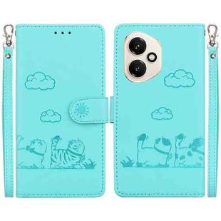 For Honor 400 Global 156.5mm Cute Cats RFID Leather Phone Case(Green)