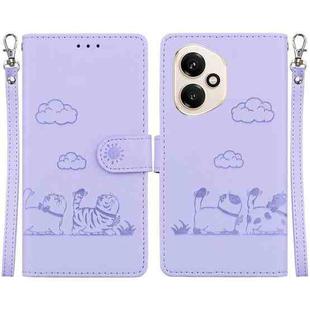 For Honor 400 Global 156.5mm Cute Cats RFID Leather Phone Case(Purple)