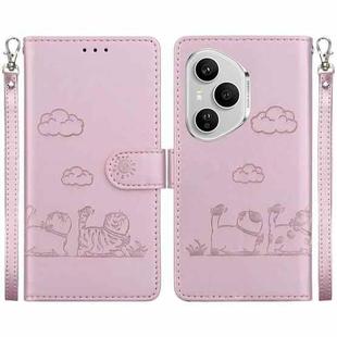 For Honor 400 Pro Global 160.8mm Cute Cats RFID Leather Phone Case(Rose Gold)