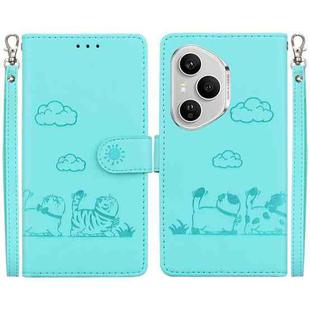 For Honor 400 Pro Global 160.8mm Cute Cats RFID Leather Phone Case(Green)