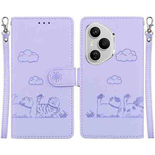 For Honor 400 Pro Global 160.8mm Cute Cats RFID Leather Phone Case(Purple)