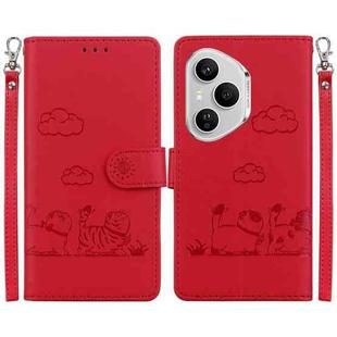 For Honor 400 Pro Global 160.8mm Cute Cats RFID Leather Phone Case(Red)